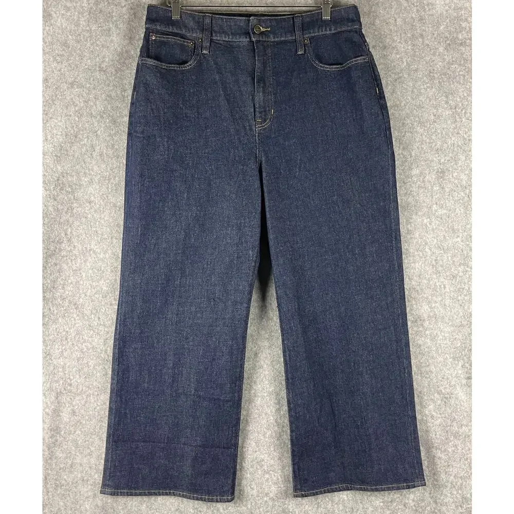 J Crew Semi Stretch High Rise Curvy Slim Wide Jeans Womens 33 Dark Wash Crop NEW
